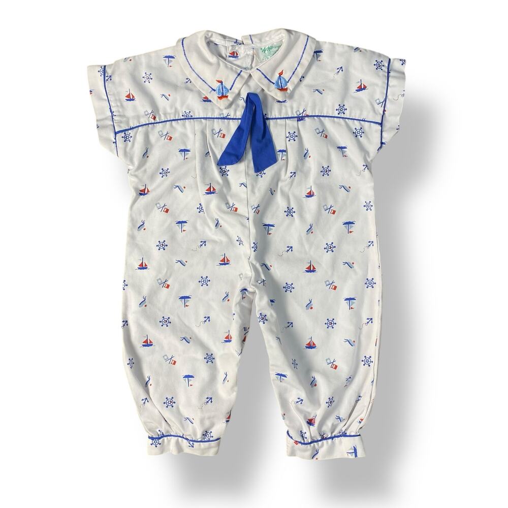 A Tiny Tots Original Baby Boy‎ Vintage Nautical Sailboat Romper Size 6-9 M